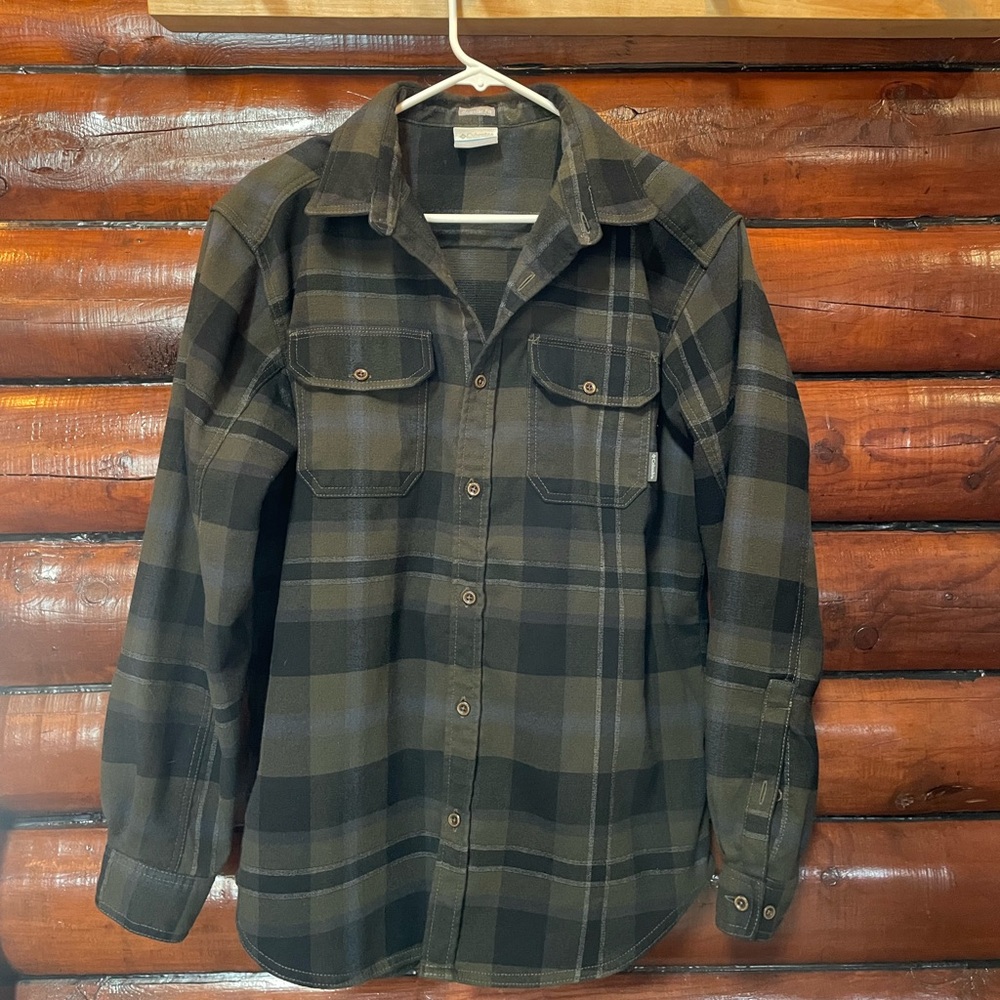 Columbia Men's Thick Plaid Shirt - Black and Olive